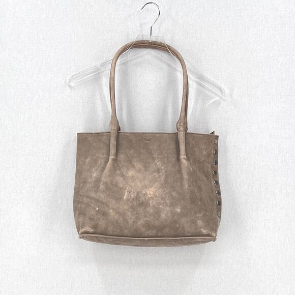 HAMMITT Oliver Zip Tote Womens Large Distressed Taupe Gray Studded Shoulder Bag - Picture 1 of 16